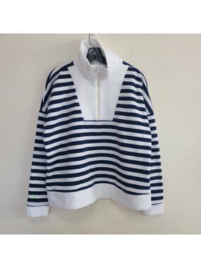 Dudley Stephens Striped Half Zip Pullover Blue White size XL